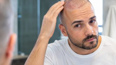 homme apres greffe de cheveux
